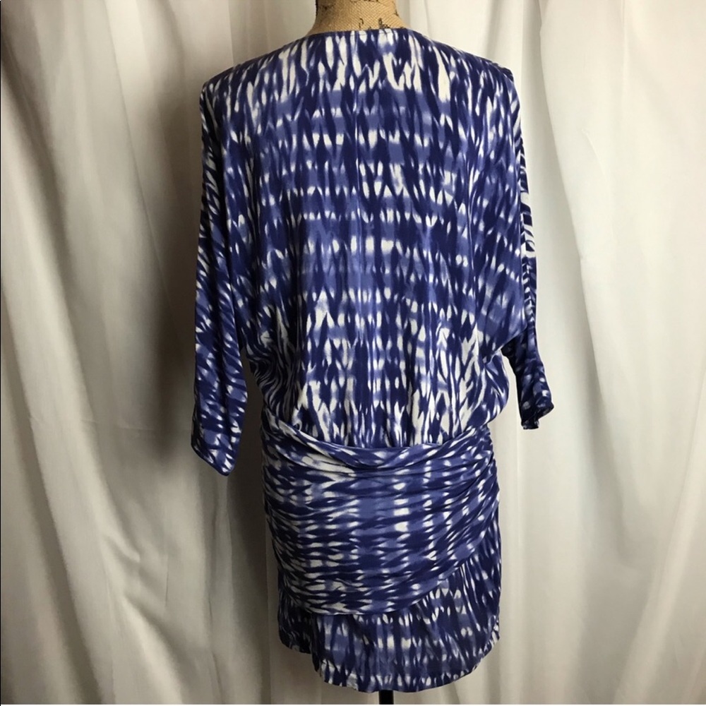 Thakoon Edition Silk Blue White Ikat Print Ruched Waist Mini Dress Size 4 - Picture 2 of 7